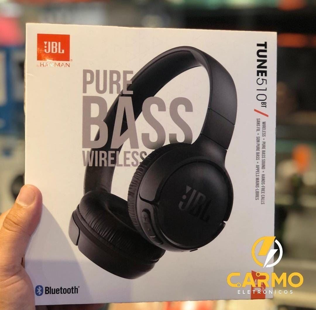 Fone Bluetooth JBL Tune 510BT! Fone Bluetooth de excelente qualidade, com bateria para até 40h de uso contínuo! Som com qualidade JBL Pure Bass, microfone embutido, super leve e confortável. Carregamento turbo, com 5 minutos de carga você utiliza o fone por mais 2h! Venha conhecer essa super novidade!