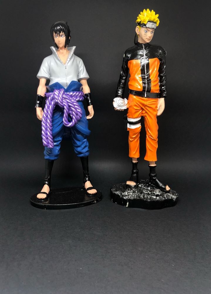 Sasuke e Naruto - Action Figure - Feito em resina e pintado à mão 