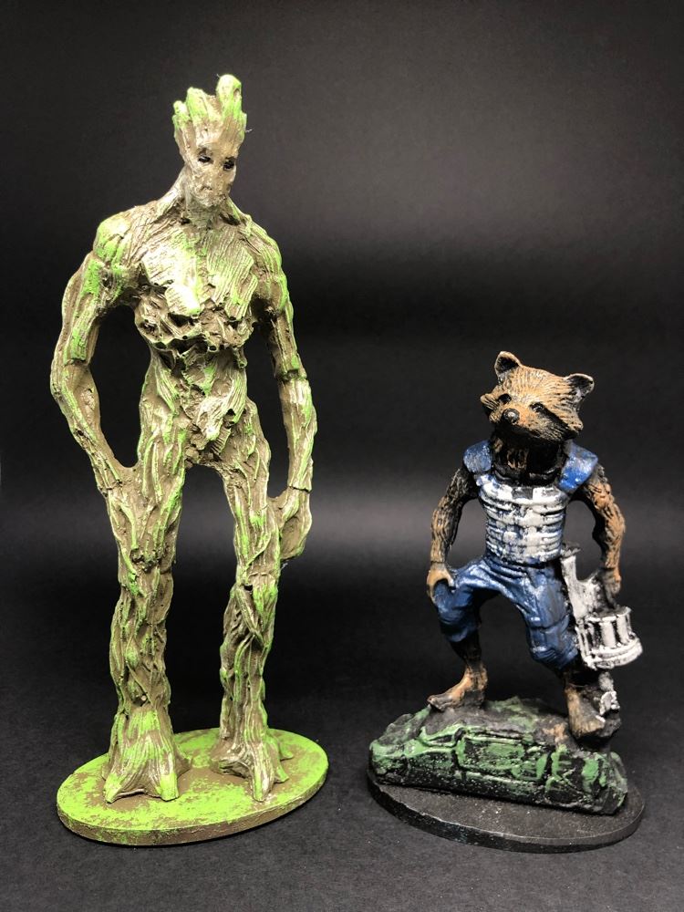 Groot e Rocket Raccoon (Guardiões da Galáxia) - Feito em Resina e pintado à mão 