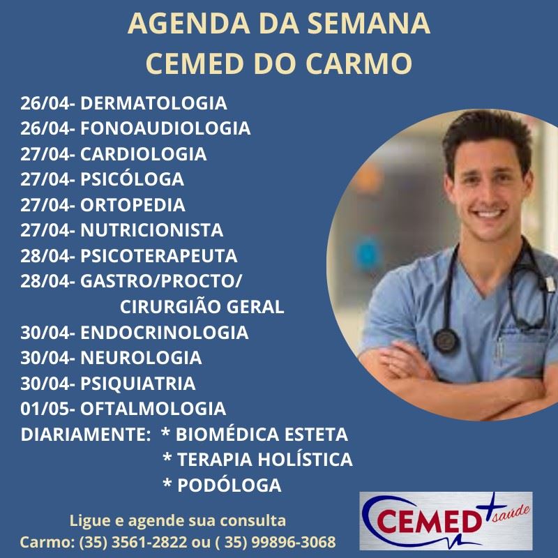 Agenda da Semana na clínica Cemed Ligue e agende sua Consulta...