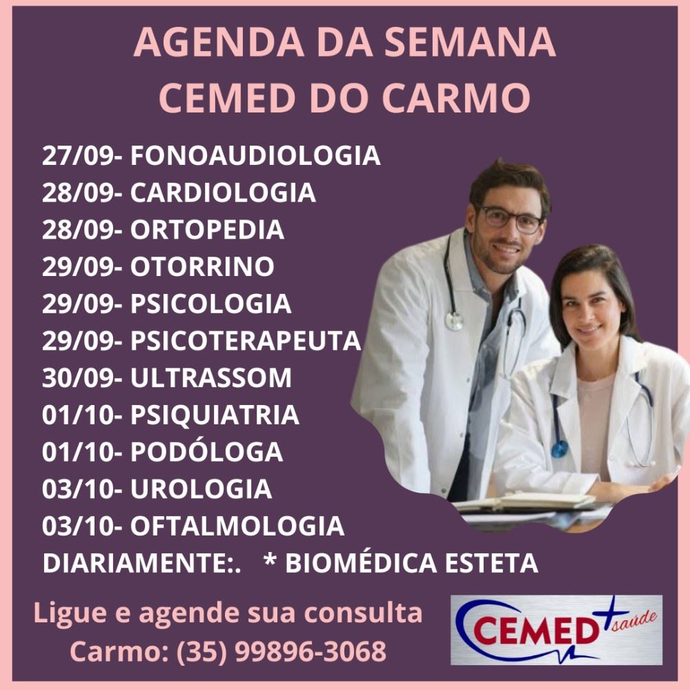 Agenda da semana na CEMED ligue e agende sua consulta 