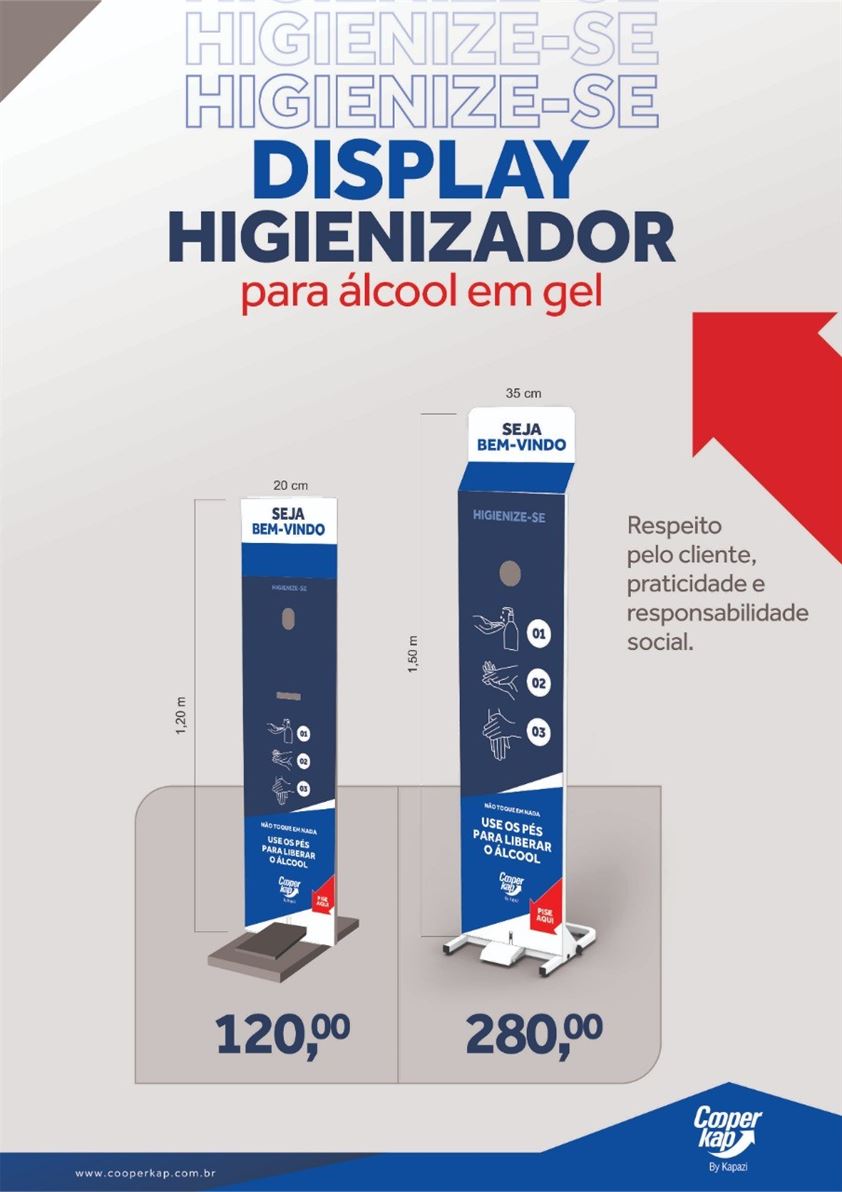 Display Higienizador para Álcool em Gel
1,5M para 5 litros de Álcool - R$ 200,00
Pronta entrega
Condições especiais!
Contato para pedidos e orçamentos
(35) 99822-4565 - Whatsapp
Leandro Teixeira