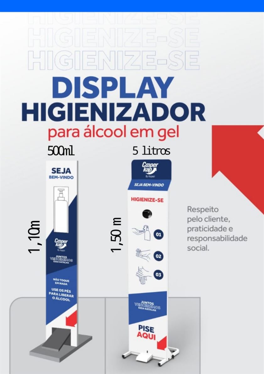 Display (totem) Higienizador para Álcool em Gel
Disponível em dois tamanhos