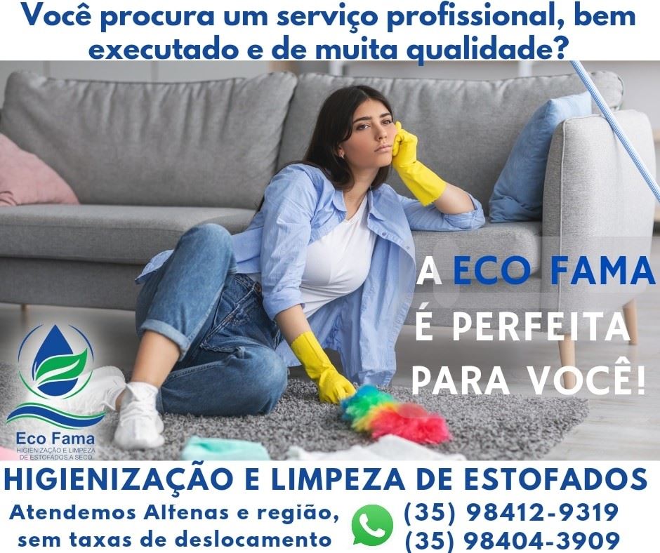 Higienização e limpeza de estofados a seco 

Proporcionamos uma limpeza profunda de até 30cm dos estofados, removendo 99,97% dos ácaros, vírus, fungos e bactérias, protegendo você e sua família de alergias respiratórias e cutâneas.

Utilizamos produtos que são biodegradáveis e não tóxico para a saúde, para proteger ainda mais você e sua família de alergias.

Profissionais qualificados para melhor atender nossos clientes, zelando e respeitando horários e esclarecendo dúvidas. 

Nossos equipamentos são certificados por vários órgãos competentes aprovando em 99,97% a nossa eficiência na remoção de microorganismos dos estofados e do ambiente.

Certificados: ISO 9001 classe 4, AAFA Associação Americana de Asma e Alergias, THE CARPET AND RUG INSTITUTE, INMETRO, AHAM, REXAIR 2016 (excelência em atendimento a seus clientes). 

Contrate agora mesmo os nossos serviços. Orçamentos e agendamentos pelo Whatsapp:

(35) 98412-9319 / (35) 98404-3909

ATENDEMOS EM ALFENAS E REGIÃO, SEM TAXA DE DESLOCAMENTO.