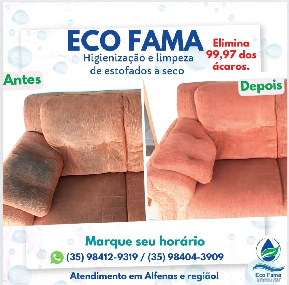 ECO FAMA HIGIENIZAÇÃO E LIMPEZA DE ESTOFADOS A SECO.

O sofá é muito mais do que um item de decoração, ele é o principal móvel da sala de estar e propicia momentos de relaxamento, interação entre a família e aconchego aos visitantes.

Manter seus estofados limpos e higienizados é fundamental para proteger você e sua família de alergias.

Os ácaros são responsáveis por 90% das nossas alergias seja elas respiratórias e cutâneas.

A ECO FAMA elimina 99,97% dos ácaros  e outros microorganismos dos estofados e do ambiente. 

Contrate agora mesmo os nossos serviços, atendimento em Alfenas e região, sem taxas de deslocamento 

(35) 98412-9319 / (35) 98404-3909
