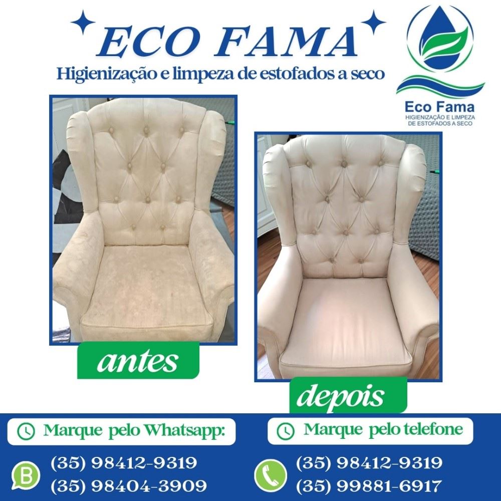 ECO FAMA HIGIENIZAÇÃO E LIMPEZA DE ESTOFADOS A SECO.

A ECO FAMA é a única empresa eficiente e capaz de remover 99,97%  dos ácaros, vírus, fungos, bactérias, pele morta e outras contaminações de até 30cm de profundidade dos estofados. 

A ECO FAMA utiliza produtos biodegradáveis e não tóxicos para a saúde, ( testados e aprovados pela ANVISA), que renovam as cores dos tecidos. 

Nossos equipamentos são certificados e aprovados pela ISO 9001 e outras entidades internacionais de prevenção contra alergias respiratórias e cutâneas.

Contrate agora mesmo os nossos serviços. Atendimento em Alfenas e região, sem taxas de deslocamento.

Whatsapp: (35) 98412-9319 / (35) 98404-3909 
Telefone:  (35) 98412-9319 /  (35) 99881-6917