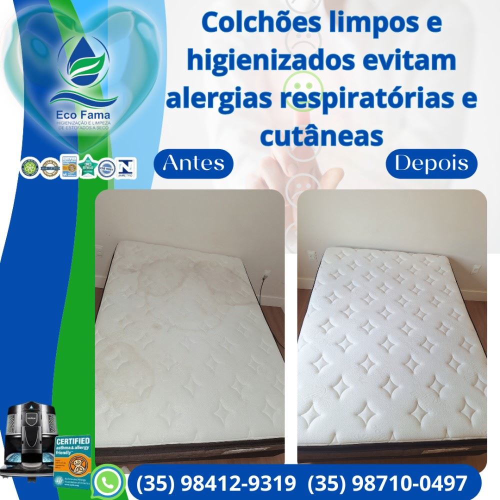 Qual a importância de higienizar o colchão?

A limpeza adequada do colchão é crucial para a saúde e bem-estar de qualquer pessoa. O acúmulo de poeira, ácaros e outros alérgenos pode causar problemas respiratórios, como ASMA, BRONQUITE E RINITE ALERGICAS. 
Além disso, um colchão sujo pode levar ao desenvolvimento de doenças de pele, como eczema e dermatite atópica.

A ECO FAMA É A ÚNICA QUE DEIXA SEU COLCHÃO 100% DESCONTAMINADO EVITANDO ALERGIAS.

Atendimento em Alfenas e região, inclusive ZONA RURAL.

(35) 98412-9319 
(35) 98710-0497