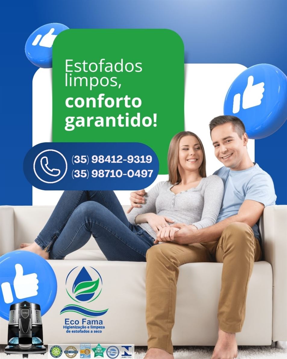 Manter o sofá limpo e higienizado é fundamental para garantir sua durabilidade, beleza, evitar mal cheiro, e o principal, evitar alergias respiratórias e cutâneas.

A ECO FAMA realiza uma higienização profunda eliminando 99,97 do pó doméstico, ácaros, vírus, fungos e bactérias. Esse processo é 100% a seco.
Na lavagem do tecido usamos produtos biodegradáveis de altíssima qualidade, renovando o tecido, removendo manchas e deixando o sofá  cheiroso. 

Atendimento em Alfenas e região (35) 98412-9319 / (35) 98710-0497