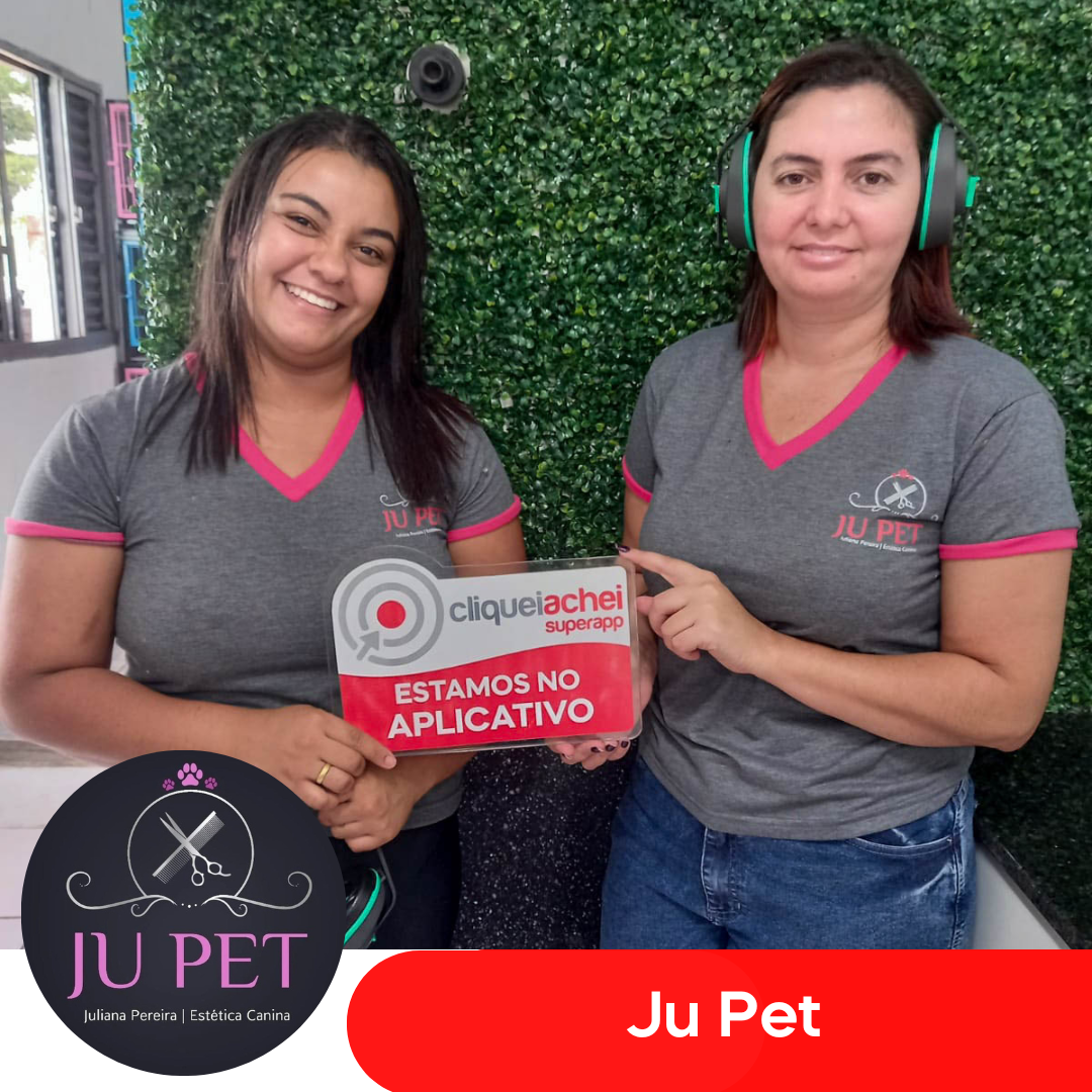 A Ju Pet Estética Canina também está no Cliquei Achei!
Oferecendo uma variedade de serviços de alta qualidade, incluindo tosa, hidratação, penteados, cromoterapia, fotos temáticas e muito mais, para cuidar da beleza e do bem-estar do seu pet.

Acesse cliqueiachei.com/jupet e agende um horário!

Obrigada equipe Ju Pet pela confiança!