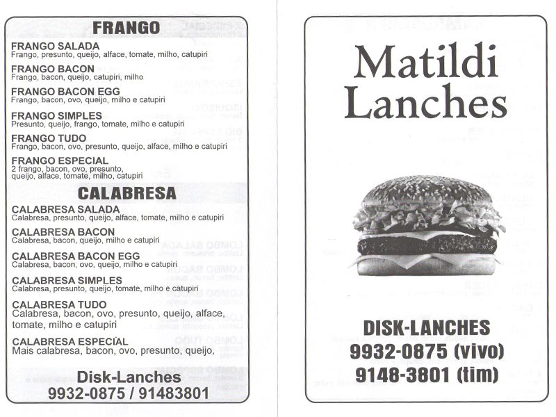 Cardápio Matildi Lanches